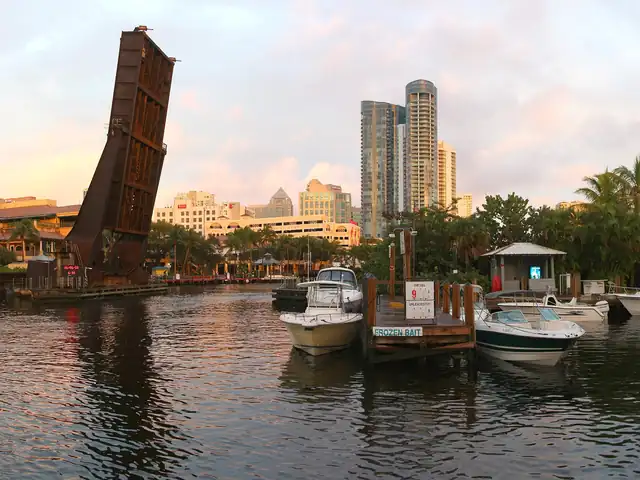 New River and the downtown Fort Lauderdale skyline. Flights from Fort Lauderdale to New York