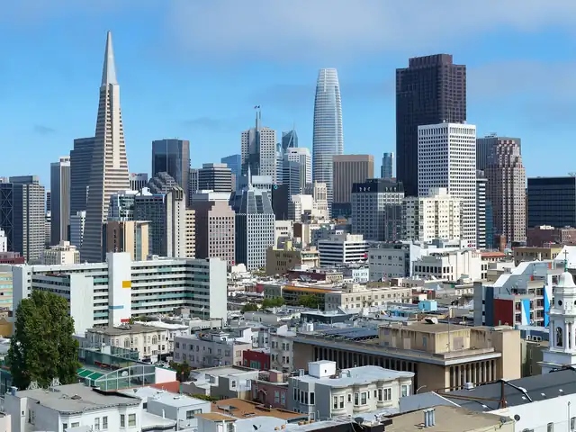 Downtown San Francisco skyline with the Transamerica Pyramid. Flights from Phoenix to San Francisco