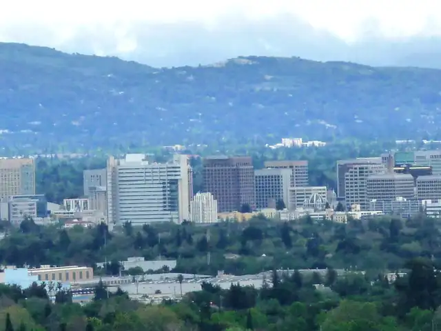 Downtown San Jose with the Santa Cruz Mountains behind